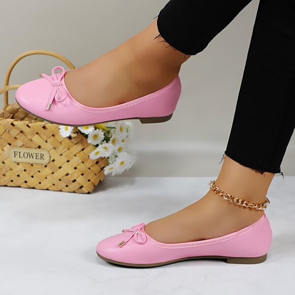 Women's Cushioned Insole Classic Bow Tie Ballerina Flat - Picture 1 of 10